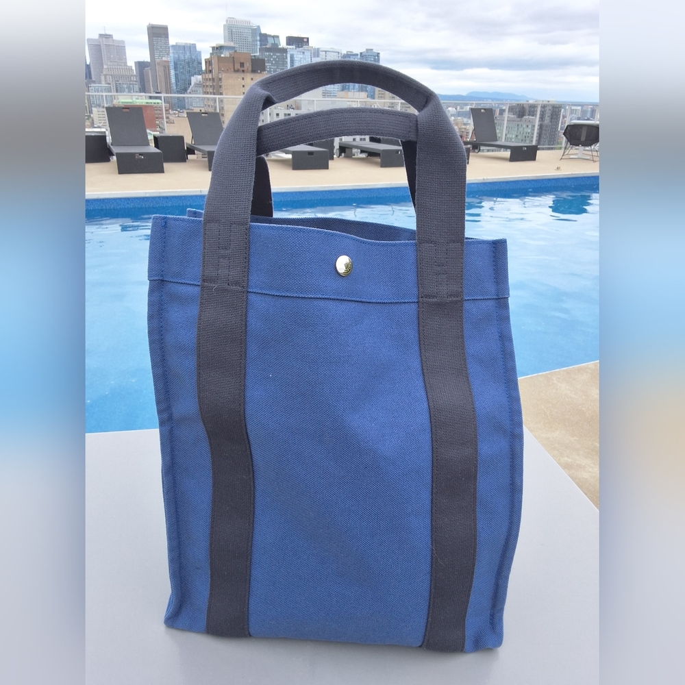 Authentic Hermes blue canvas bag great condition with small bag inside - Picture 2 of 10